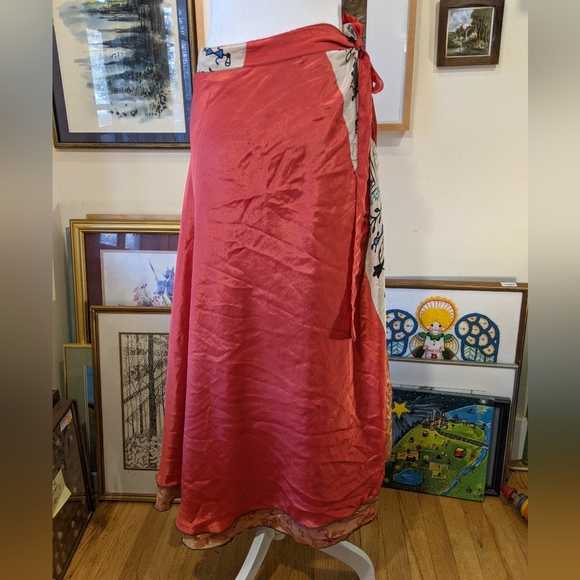 Boho silk blend wrap skirt size large - Picture 6 of 10